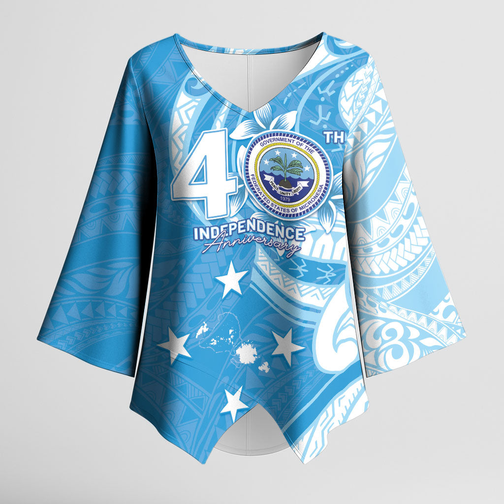 FSM Micronesia Kimono Sleeve Blouse 40th Independence Anniversary LT05 Female Blue - Polynesian Pride