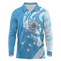 FSM Micronesia Long Sleeve Polo Shirt 40th Independence Anniversary LT05 Blue - Polynesian Pride