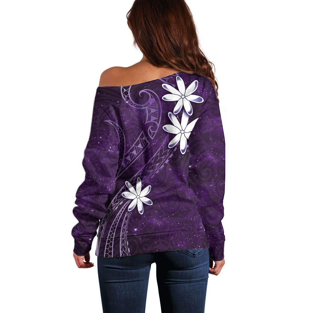 Tahiti Matarii Off Shoulder Sweater Tahitian Spring Purple Galaxy LT05 - Polynesian Pride