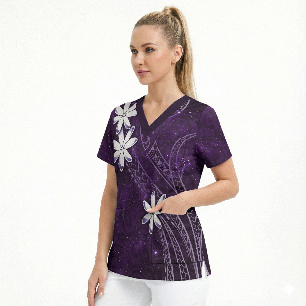 Tahiti Matarii Scrub Top Tahitian Spring Purple Galaxy LT05 - Polynesian Pride