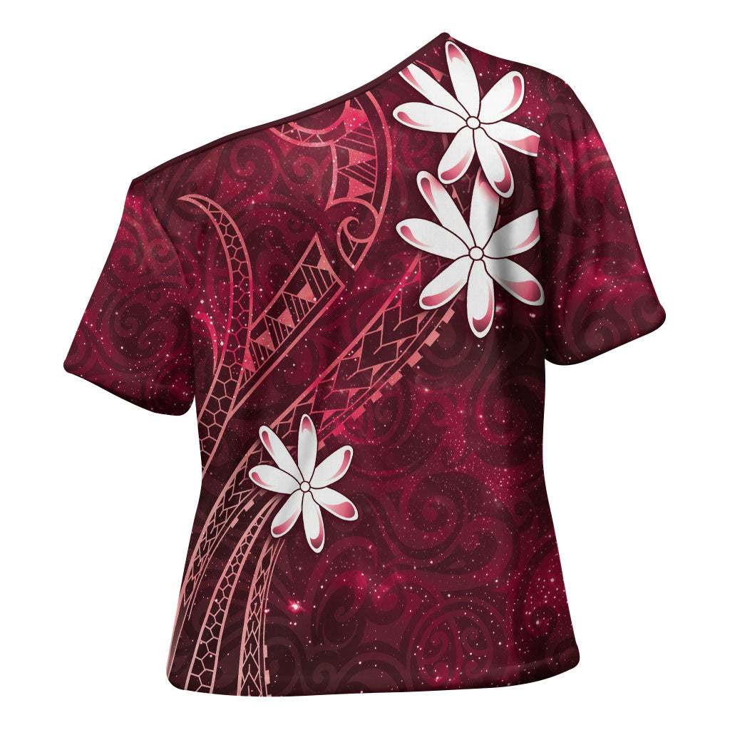 Tahiti Matarii Cross Shoulder Shirt Tahitian Spring Red Galaxy LT05 - Polynesian Pride