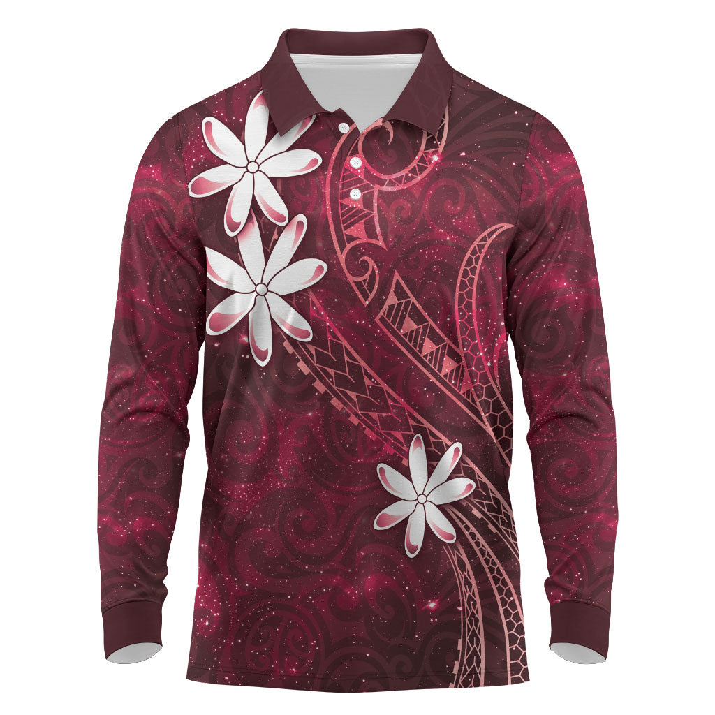 Tahiti Matarii Long Sleeve Polo Shirt Tahitian Spring Red Galaxy LT05 Red - Polynesian Pride