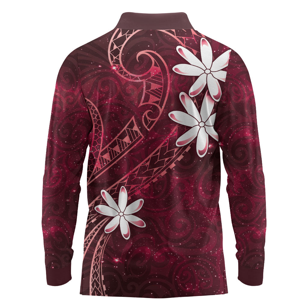 Tahiti Matarii Long Sleeve Polo Shirt Tahitian Spring Red Galaxy LT05 - Polynesian Pride