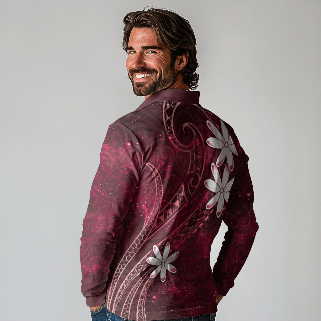 Tahiti Matarii Long Sleeve Polo Shirt Tahitian Spring Red Galaxy LT05 - Polynesian Pride