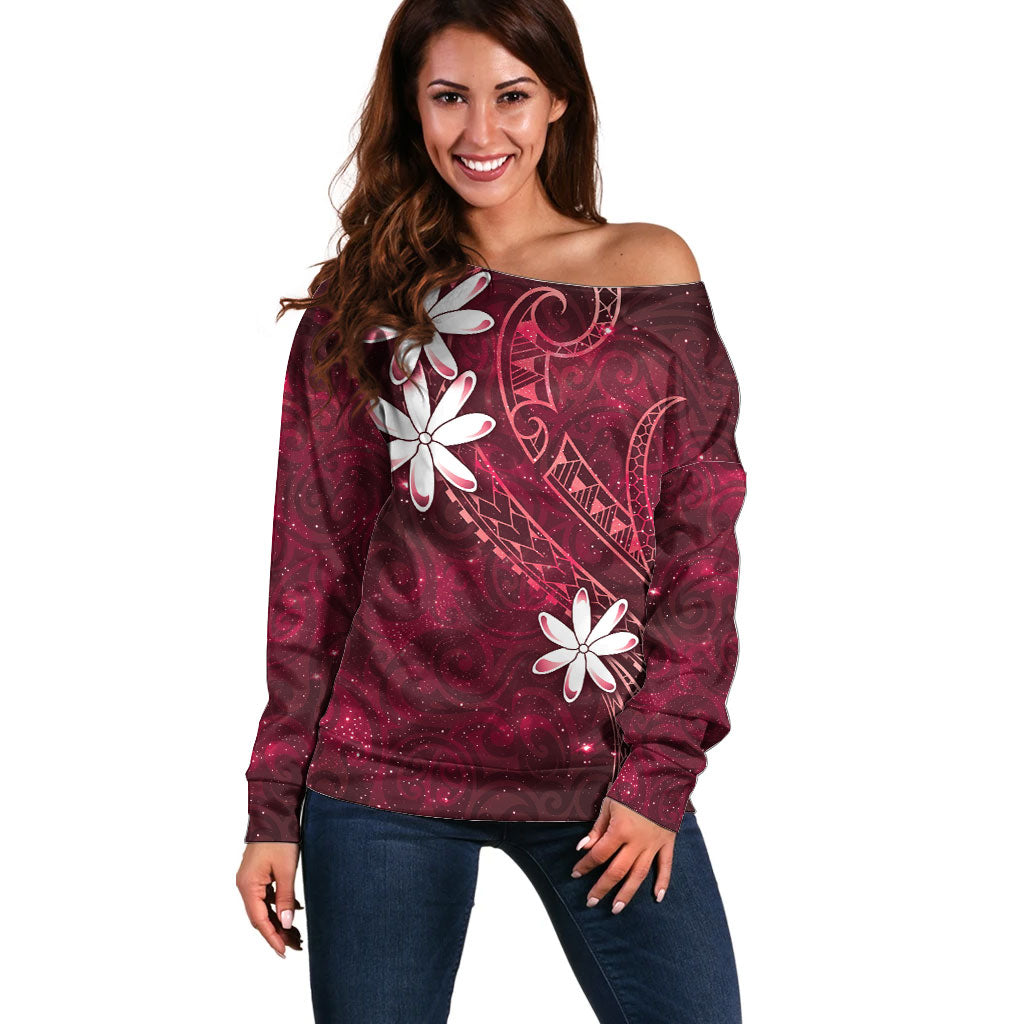 Tahiti Matarii Off Shoulder Sweater Tahitian Spring Red Galaxy LT05 Women Red - Polynesian Pride