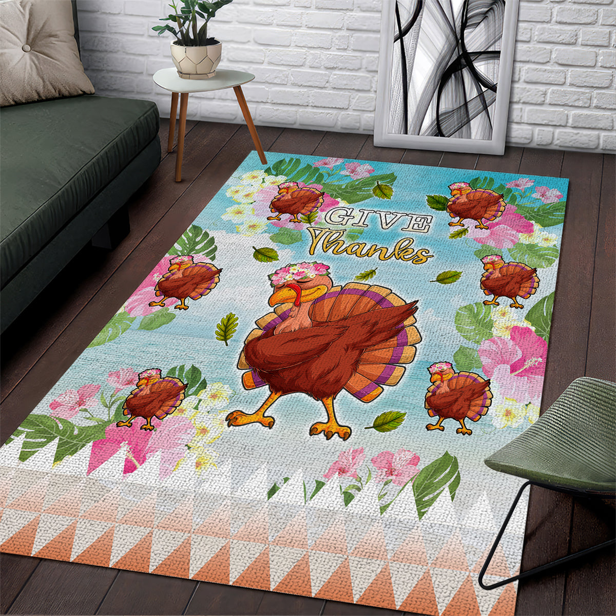 Hawaii Thanksgiving Area Rug Funny Turkey Dabbing Dance LT05 Blue - Polynesian Pride