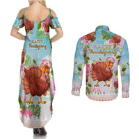 Hawaii Thanksgiving Couples Matching Summer Maxi Dress and Long Sleeve Button Shirt Funny Turkey Dabbing Dance LT05 - Polynesian Pride