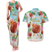 Hawaii Thanksgiving Couples Matching Tank Maxi Dress and Hawaiian Shirt Funny Turkey Dabbing Dance LT05 Blue - Polynesian Pride