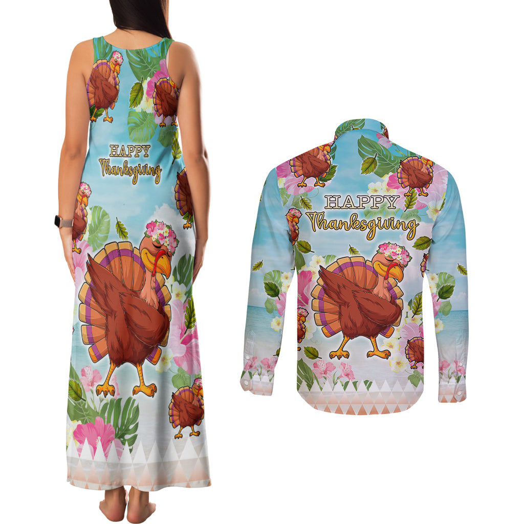 Hawaii Thanksgiving Couples Matching Tank Maxi Dress and Long Sleeve Button Shirt Funny Turkey Dabbing Dance LT05 - Polynesian Pride