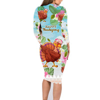 Hawaii Thanksgiving Family Matching Long Sleeve Bodycon Dress and Hawaiian Shirt Funny Turkey Dabbing Dance LT05 - Polynesian Pride