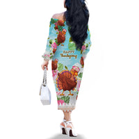 Hawaii Thanksgiving Family Matching Off Shoulder Long Sleeve Dress and Hawaiian Shirt Funny Turkey Dabbing Dance LT05 - Polynesian Pride