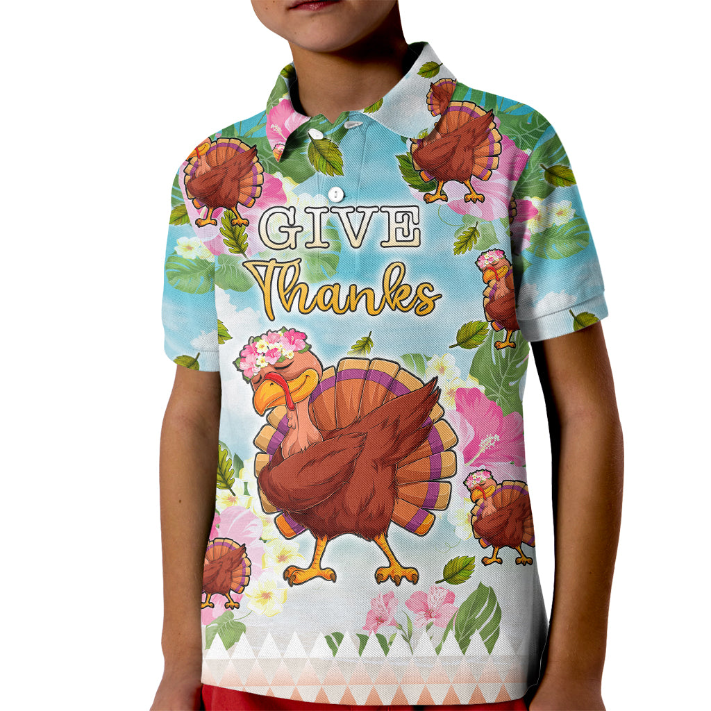 Hawaii Thanksgiving Kid Polo Shirt Funny Turkey Dabbing Dance LT05 Kid Blue - Polynesian Pride