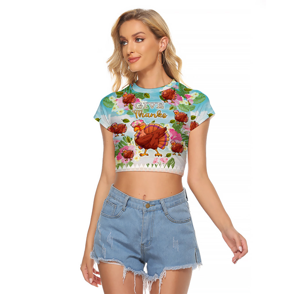 Hawaii Thanksgiving Raglan Cropped T Shirt Funny Turkey Dabbing Dance LT05 Female Blue - Polynesian Pride