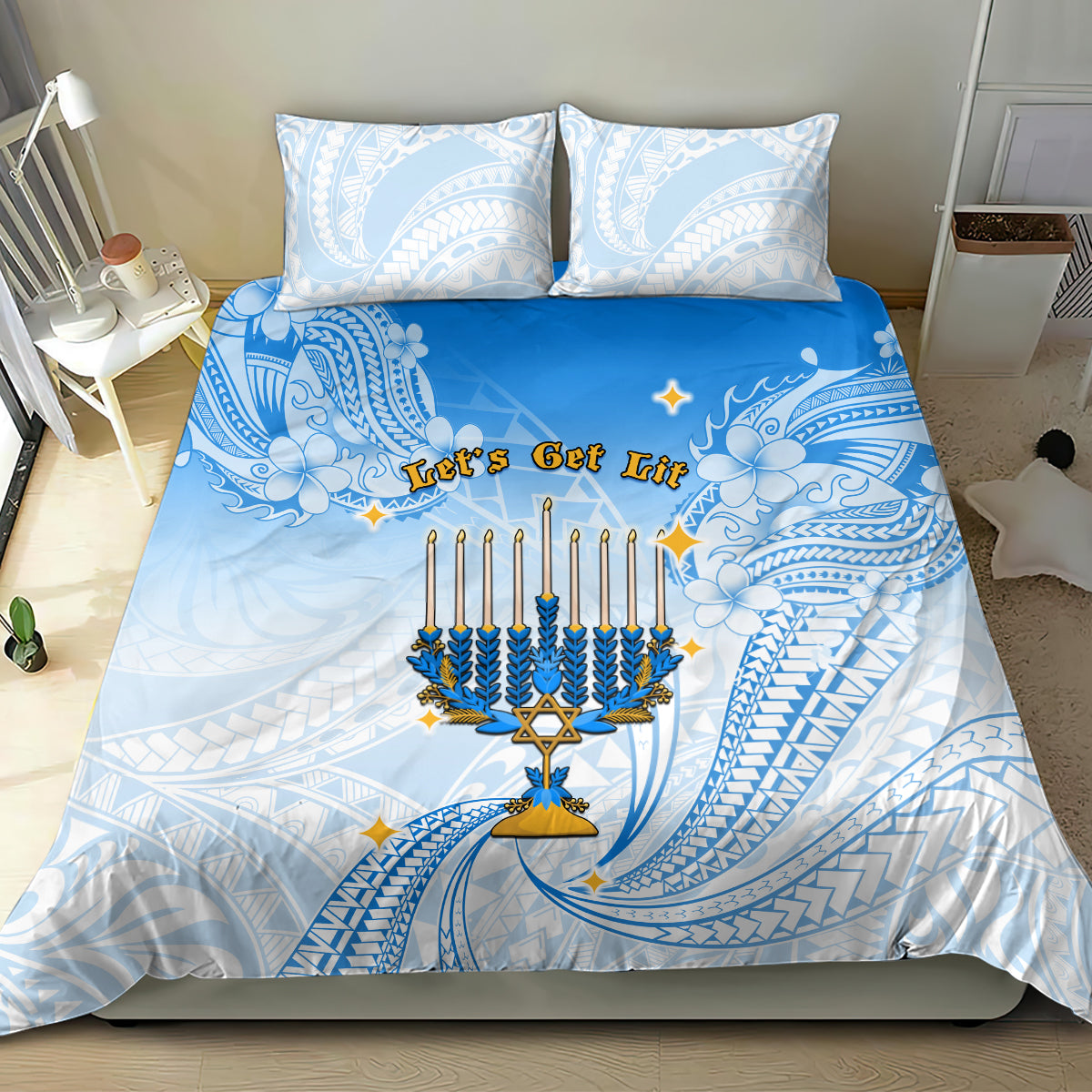 Polynesia Hanukkah Festival Bedding Set With Menorah Polynesian Style LT05 - Polynesian Pride