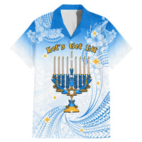 Polynesia Hanukkah Festival Family Matching Mermaid Dress and Hawaiian Shirt With Menorah Polynesian Style LT05 Dad's Shirt - Short Sleeve Blue - Polynesian Pride