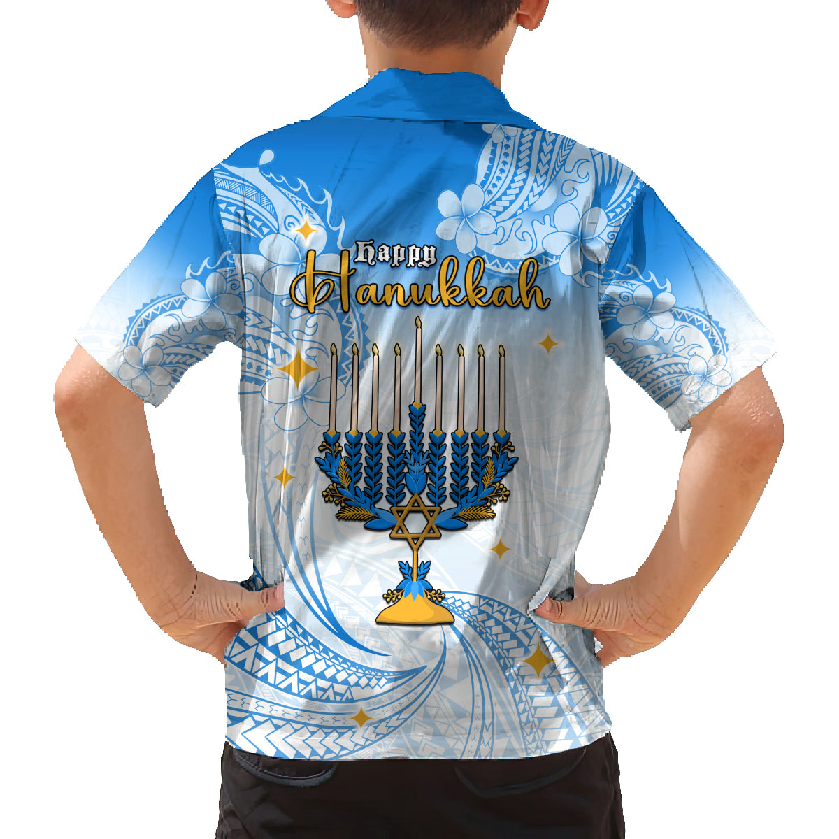 Polynesia Hanukkah Festival Family Matching Off Shoulder Long Sleeve Dress and Hawaiian Shirt With Menorah Polynesian Style LT05 - Polynesian Pride