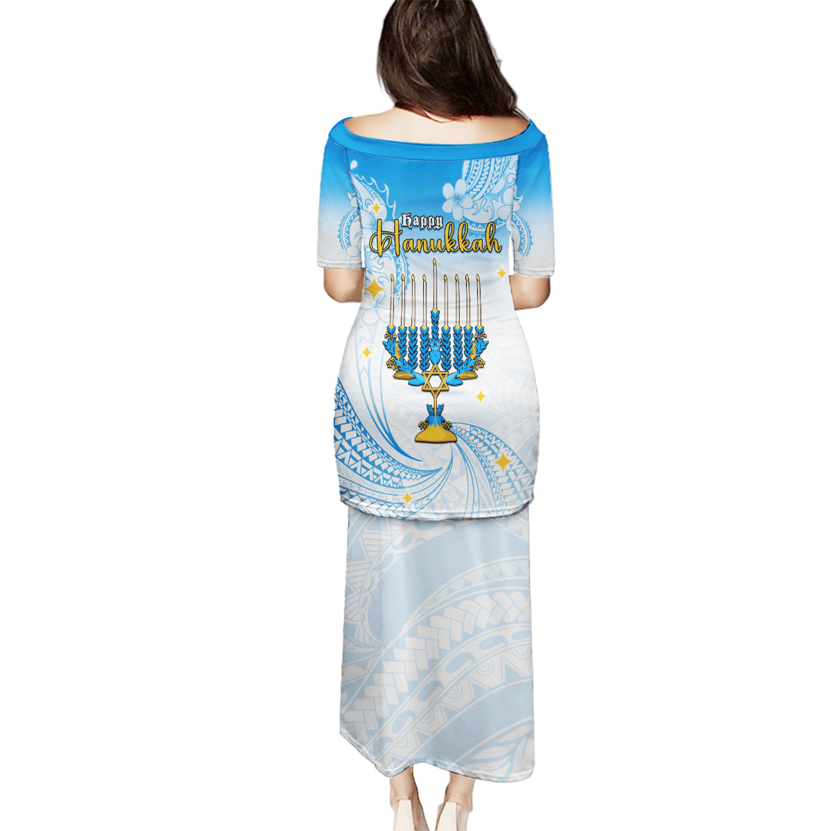 Polynesia Hanukkah Festival Family Matching Puletasi Dress and Hawaiian Shirt With Menorah Polynesian Style LT05 - Polynesian Pride