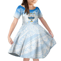 Polynesia Hanukkah Festival Kid Short Sleeve Dress With Menorah Polynesian Style LT05 KID Blue - Polynesian Pride