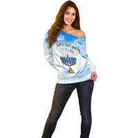 Polynesia Hanukkah Festival Off Shoulder Sweater With Menorah Polynesian Style LT05 - Polynesian Pride