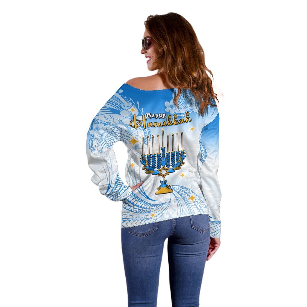 Polynesia Hanukkah Festival Off Shoulder Sweater With Menorah Polynesian Style LT05 - Polynesian Pride
