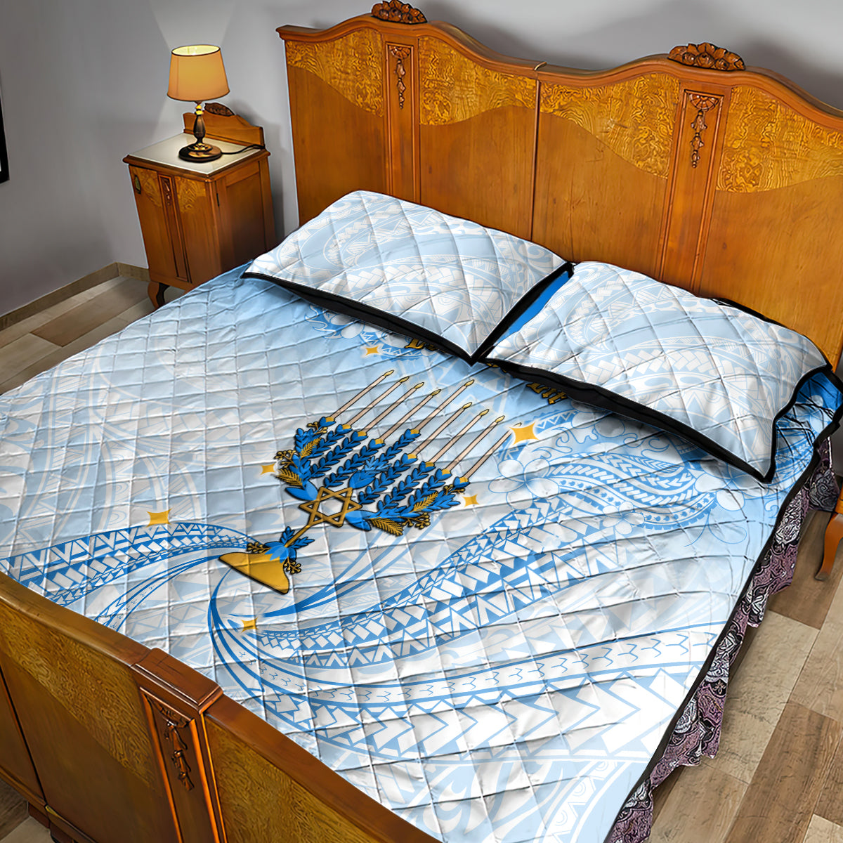 Polynesia Hanukkah Festival Quilt Bed Set With Menorah Polynesian Style LT05 - Polynesian Pride