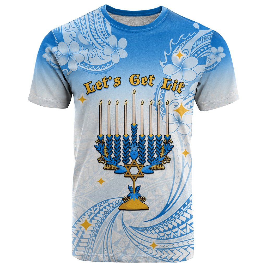 Polynesia Hanukkah Festival T Shirt With Menorah Polynesian Style LT05 Blue - Polynesian Pride