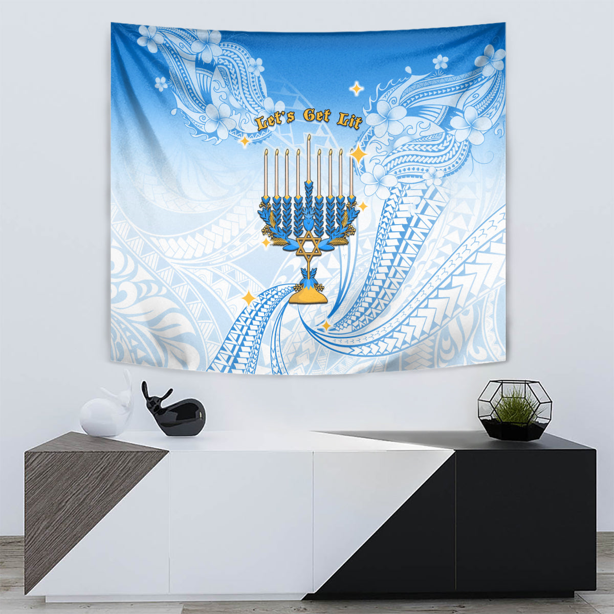 Polynesia Hanukkah Festival Tapestry With Menorah Polynesian Style LT05 - Polynesian Pride