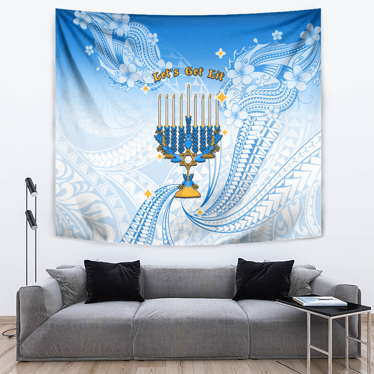 Polynesia Hanukkah Festival Tapestry With Menorah Polynesian Style LT05 - Polynesian Pride
