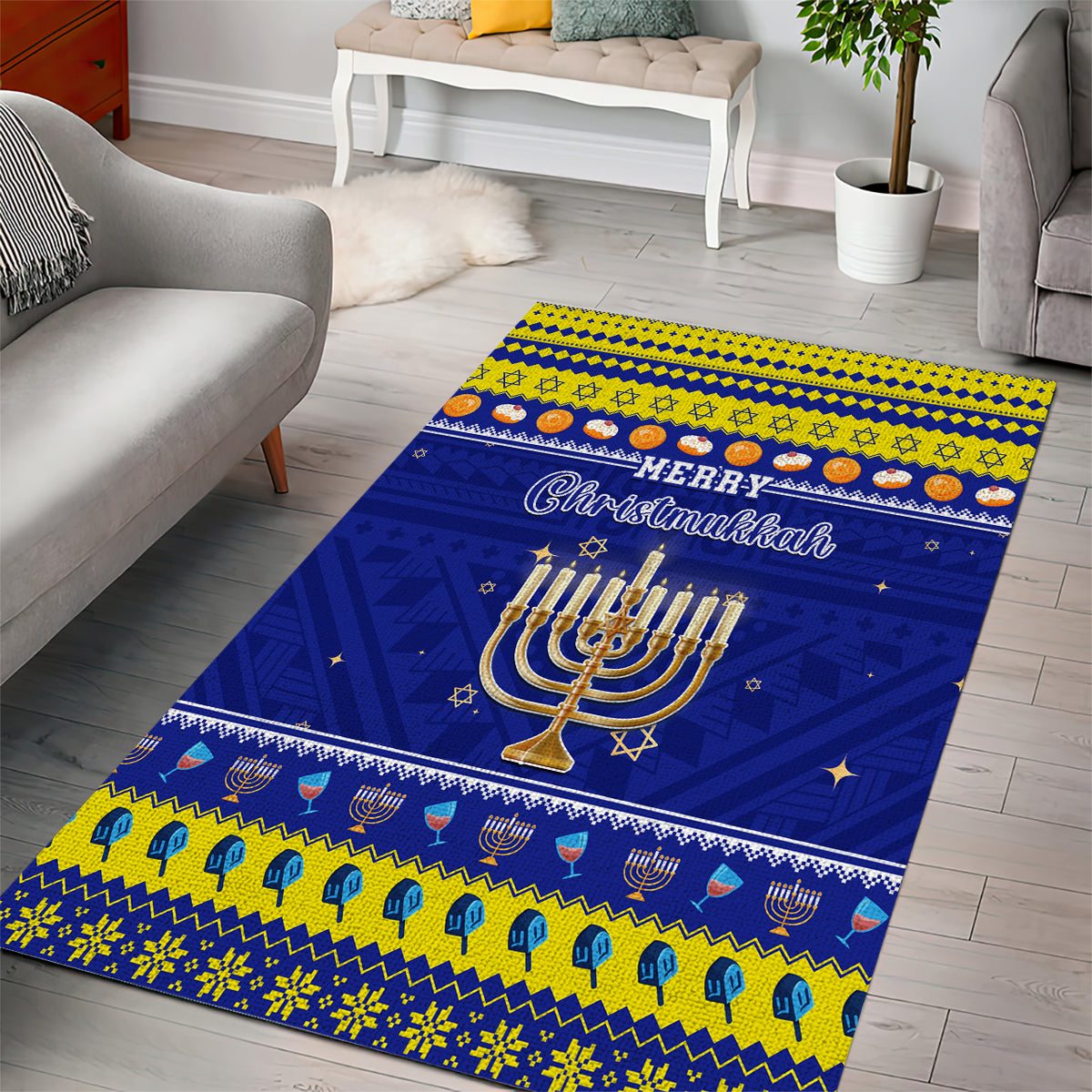 Polynesia Christmukkah Area Rug Menorah With Polynesian Tribal Pattern LT05 - Polynesian Pride