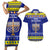 Personalised Polynesia Christmukkah Couples Matching Short Sleeve Bodycon Dress and Hawaiian Shirt Menorah With Polynesian Tribal Pattern LT05 Blue - Polynesian Pride