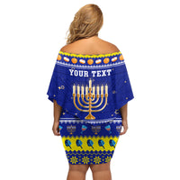 Personalised Polynesia Christmukkah Family Matching Off Shoulder Short Dress and Hawaiian Shirt Menorah With Polynesian Tribal Pattern LT05 - Polynesian Pride