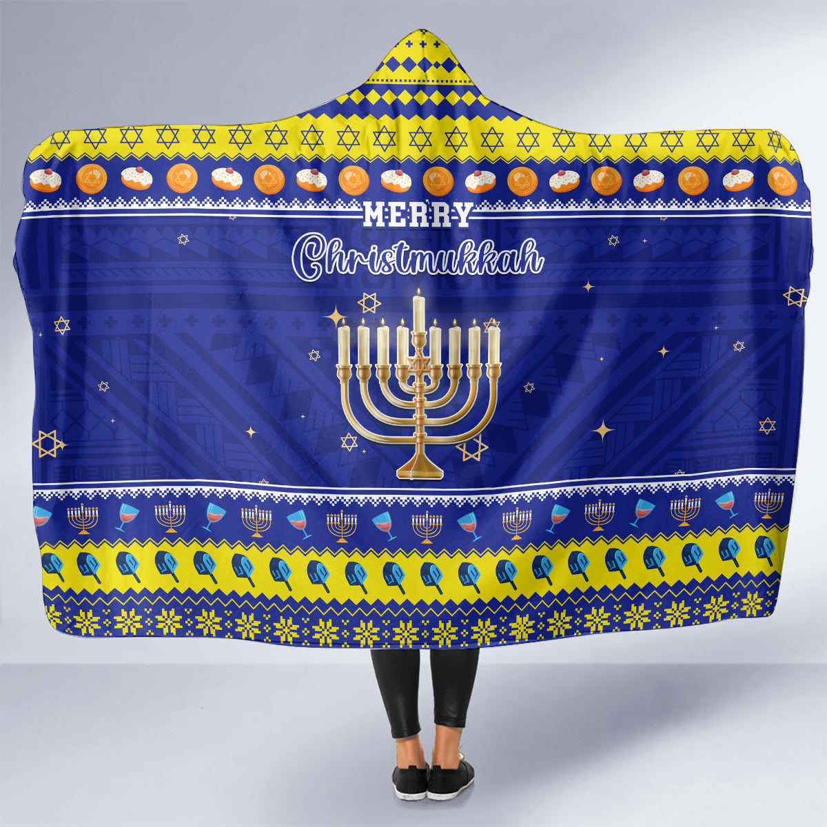Polynesia Christmukkah Hooded Blanket Menorah With Polynesian Tribal Pattern LT05 - Polynesian Pride