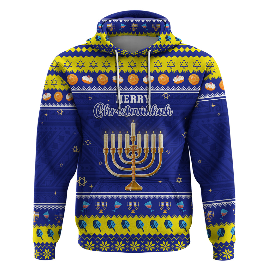 Personalised Polynesia Christmukkah Hoodie Menorah With Polynesian Tribal Pattern LT05 Blue - Polynesian Pride