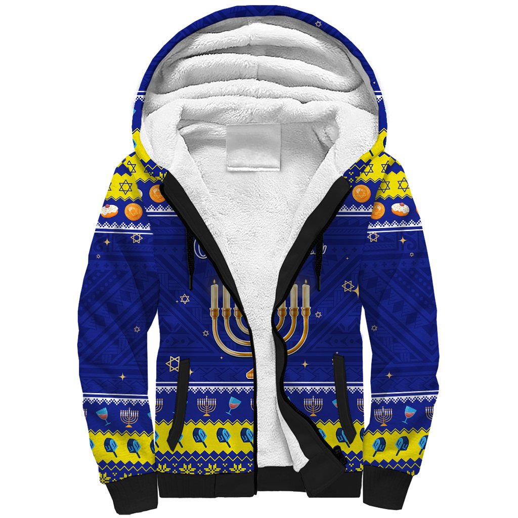 Personalised Polynesia Christmukkah Sherpa Hoodie Menorah With Polynesian Tribal Pattern LT05 Unisex Blue - Polynesian Pride