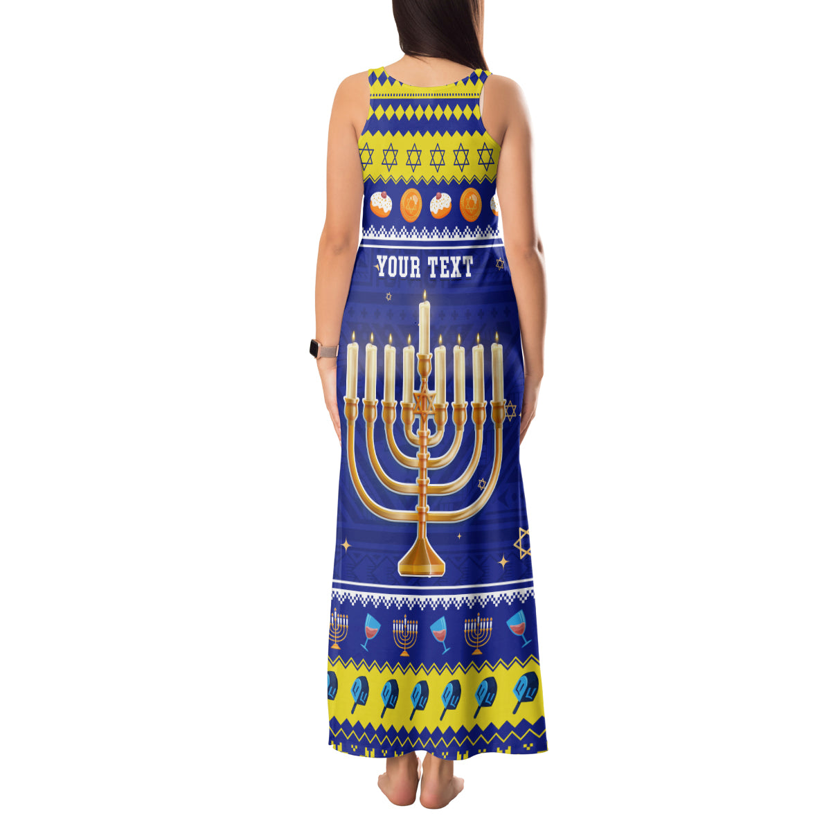 Personalised Polynesia Christmukkah Tank Maxi Dress Menorah With Polynesian Tribal Pattern LT05 - Polynesian Pride