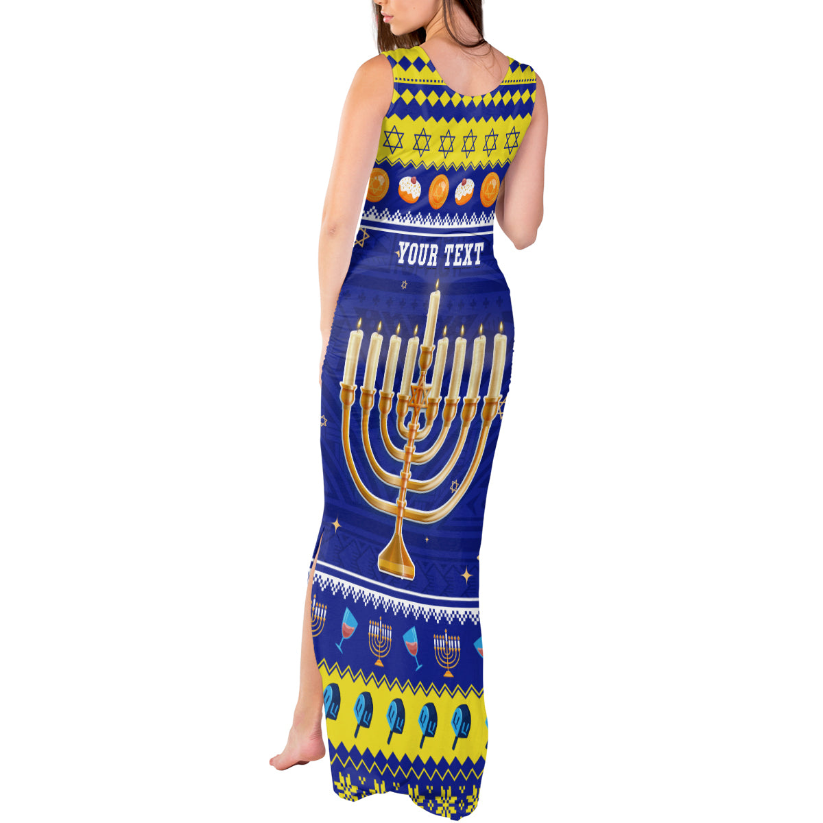 Personalised Polynesia Christmukkah Tank Maxi Dress Menorah With Polynesian Tribal Pattern LT05 - Polynesian Pride