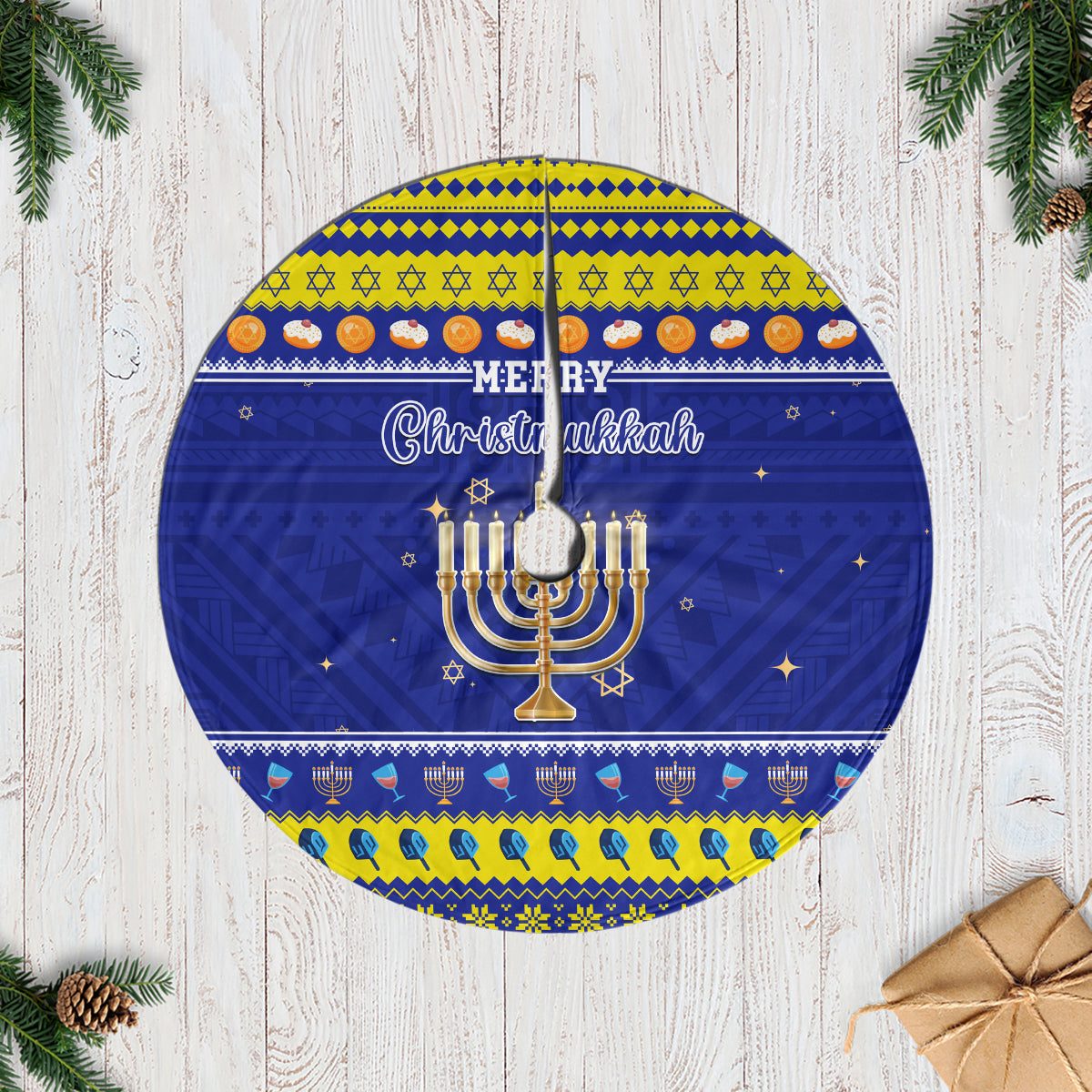 Polynesia Christmukkah Tree Skirt Menorah With Polynesian Tribal Pattern LT05 Casual Tree Skirts Blue - Polynesian Pride