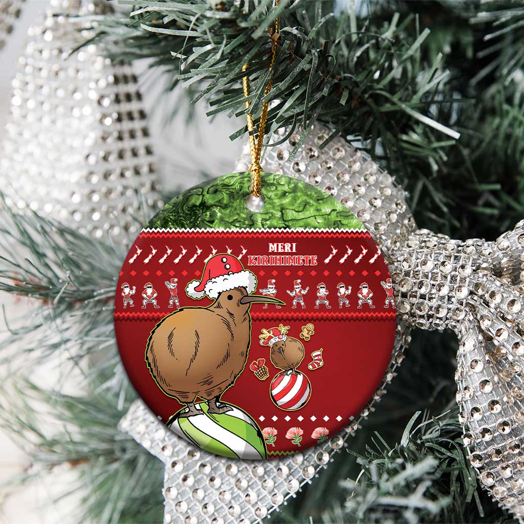 New Zealand Kiwi Christmas Ceramic Ornament Paua Shell Glitter Green