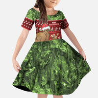 New Zealand Kiwi Christmas Family Matching Long Sleeve Bodycon Dress and Hawaiian Shirt Paua Shell Glitter Green LT05 Daughter's Dress Red - Polynesian Pride