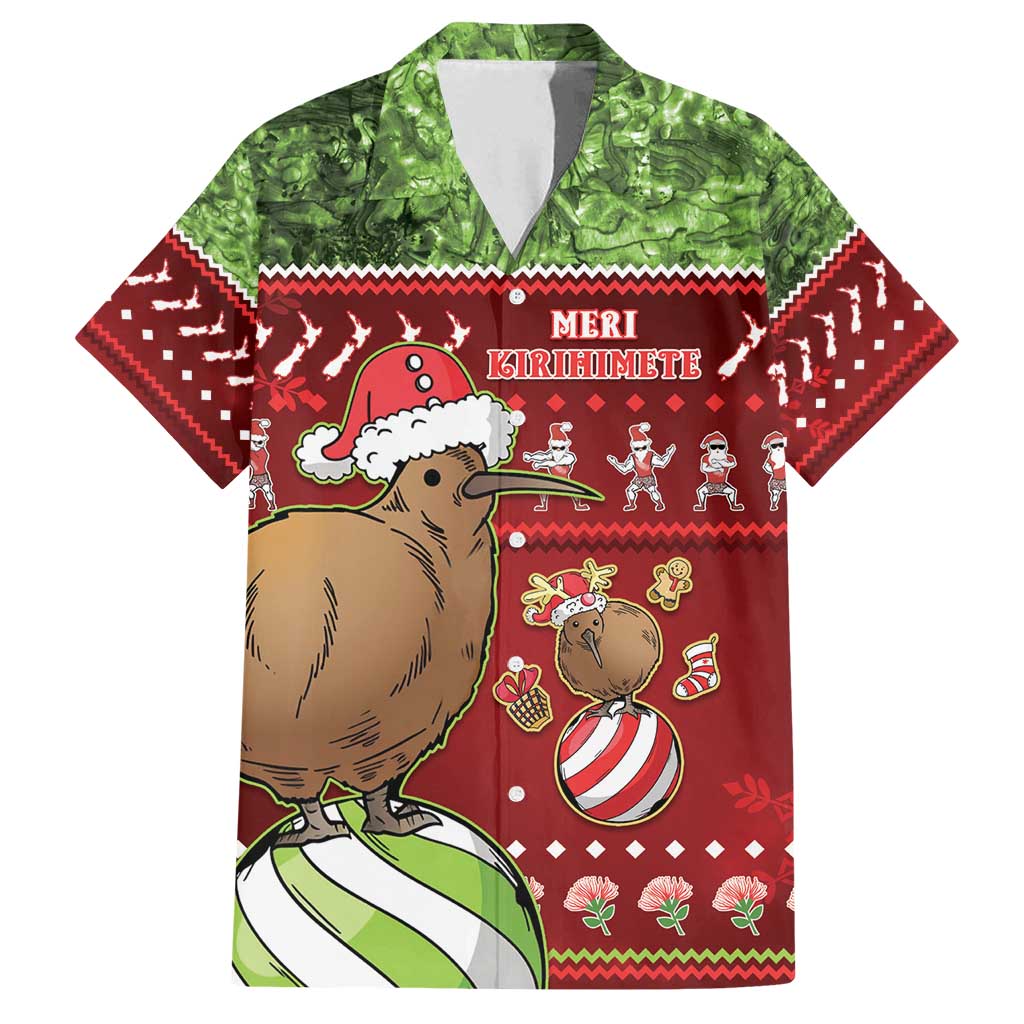 New Zealand Kiwi Christmas Family Matching Long Sleeve Bodycon Dress and Hawaiian Shirt Paua Shell Glitter Green LT05 Dad's Shirt - Short Sleeve Red - Polynesian Pride