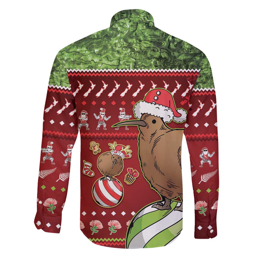 New Zealand Kiwi Christmas Family Matching Long Sleeve Bodycon Dress and Hawaiian Shirt Paua Shell Glitter Green LT05 - Polynesian Pride
