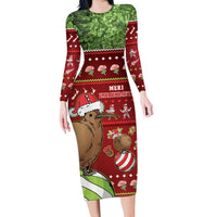 New Zealand Kiwi Christmas Family Matching Long Sleeve Bodycon Dress and Hawaiian Shirt Paua Shell Glitter Green LT05 Mom's Dress Red - Polynesian Pride
