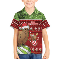 New Zealand Kiwi Christmas Family Matching Long Sleeve Bodycon Dress and Hawaiian Shirt Paua Shell Glitter Green LT05 Son's Shirt Red - Polynesian Pride