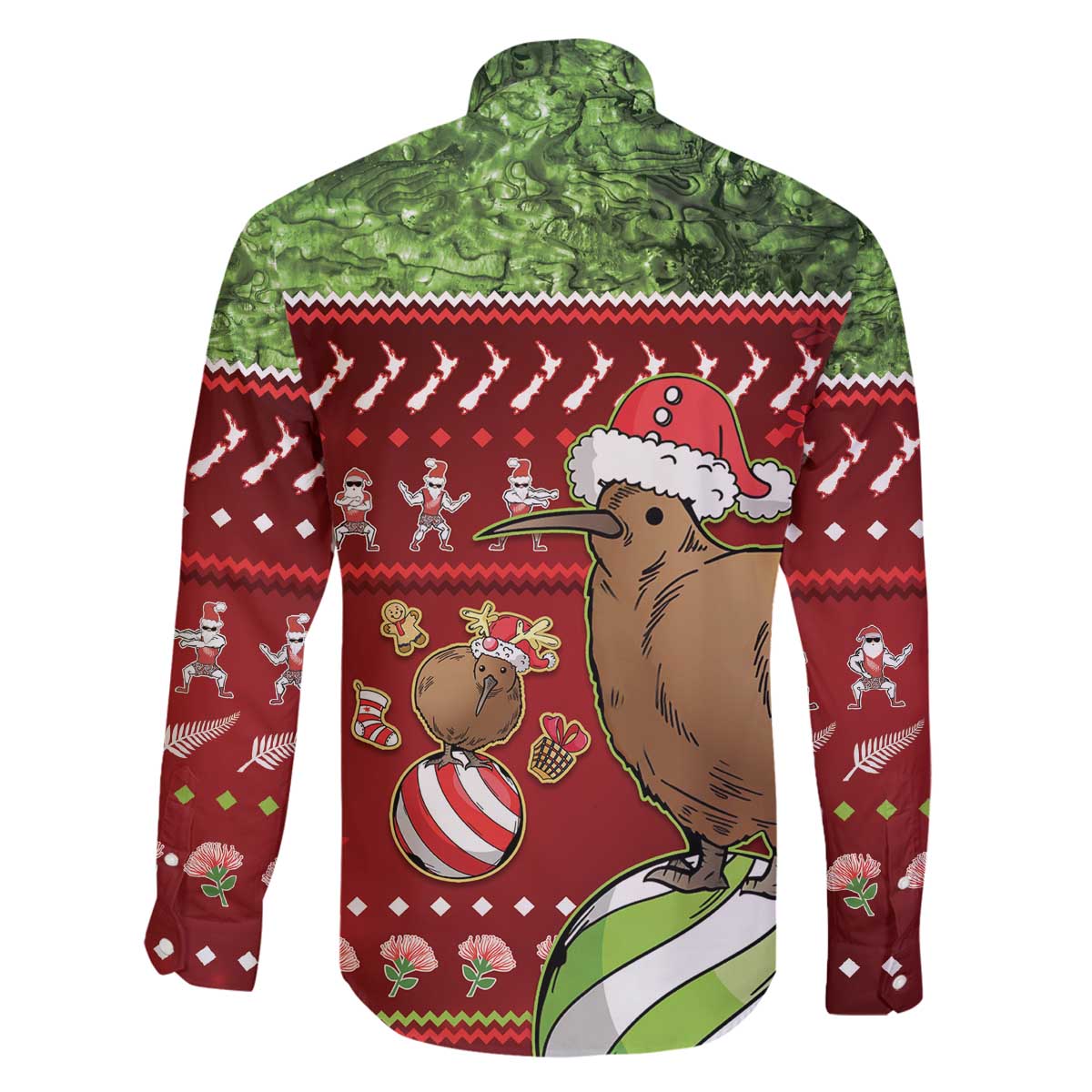 New Zealand Kiwi Christmas Family Matching Off The Shoulder Long Sleeve Dress and Hawaiian Shirt Paua Shell Glitter Green