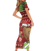 New Zealand Kiwi Christmas Family Matching Short Sleeve Bodycon Dress and Hawaiian Shirt Paua Shell Glitter Green