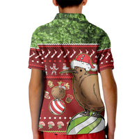 New Zealand Kiwi Christmas Kid Polo Shirt Paua Shell Glitter Green