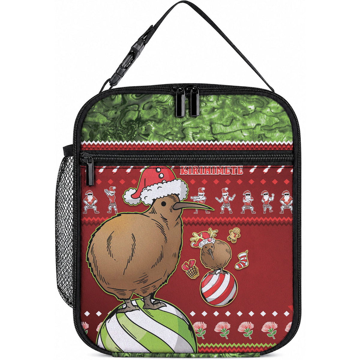 New Zealand Kiwi Christmas Lunch Bag Paua Shell Glitter Green LT05 10.2 × 8.3 × 4.3 inch Red - Polynesian Pride