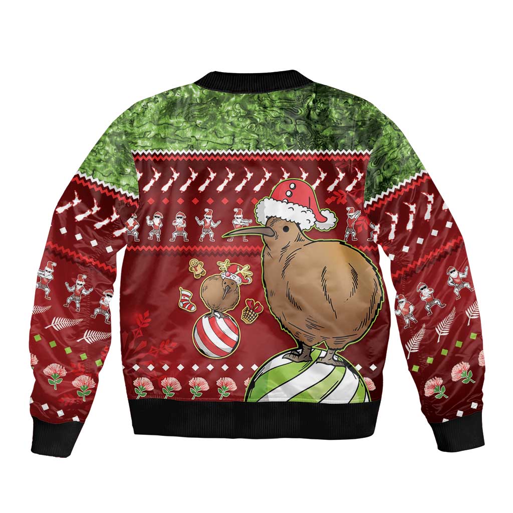 New Zealand Kiwi Christmas Sleeve Zip Bomber Jacket Paua Shell Glitter Green