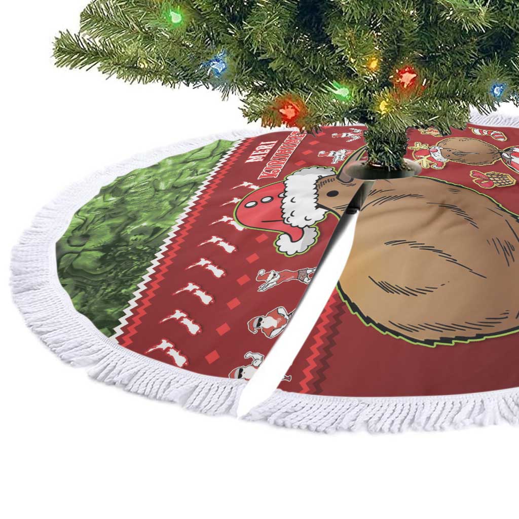 New Zealand Kiwi Christmas Tree Skirt Paua Shell Glitter Green