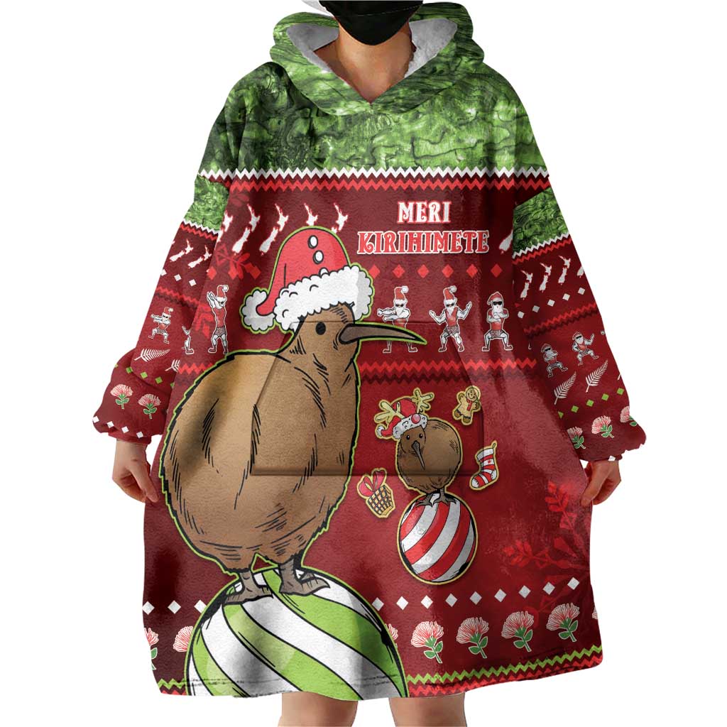 New Zealand Kiwi Christmas Wearable Blanket Hoodie Paua Shell Glitter Green
